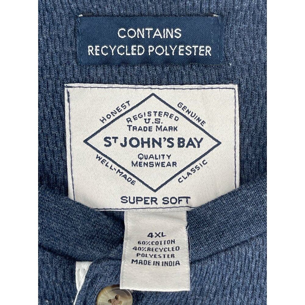 St Johns Bay Mens 4XL Henley Shirt In Sig Navy HTR Big & Tall Size - Picture 10 of 10